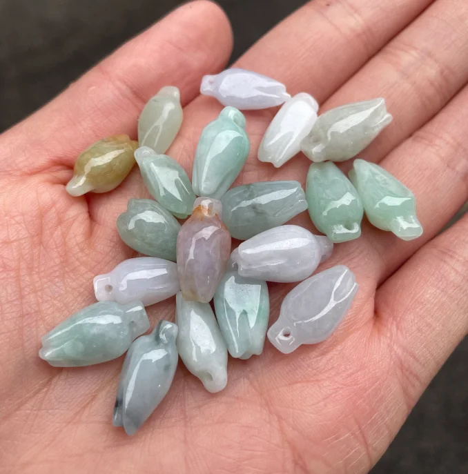 

5pc Natural Myanmar Jadeite Flower Bud Beads For Jewelry Making Diy Necklace Bracelet Charms Burma Jade Stone Bead Accessories