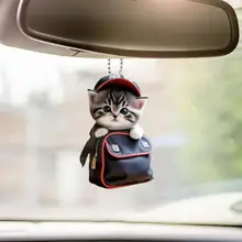 Car Hanging Pendant Rearview Mirror Decoration Cat-Shaped 2D Flat Acrylic Hanging Ornament Car Interior Decor Handmade Crafts