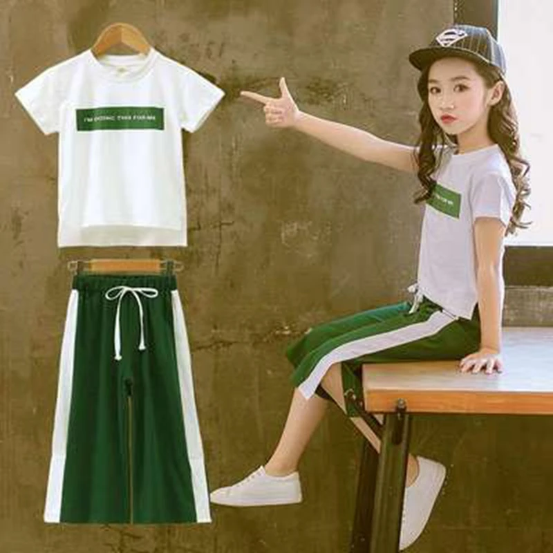 

New Girls Clothing Sets Short Sleeve T-Shirt+Pants 2Pcs Summer Kids Outwear Children Clothes Suits 3 4 5 6 7 8 9 10 11 12 Years