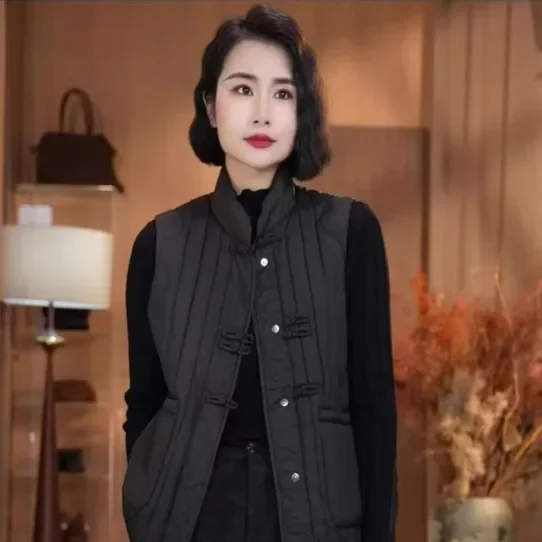 Новый пуховый жилет в китайском стиле с воротником-стойкой 2024 осень-зима теплый