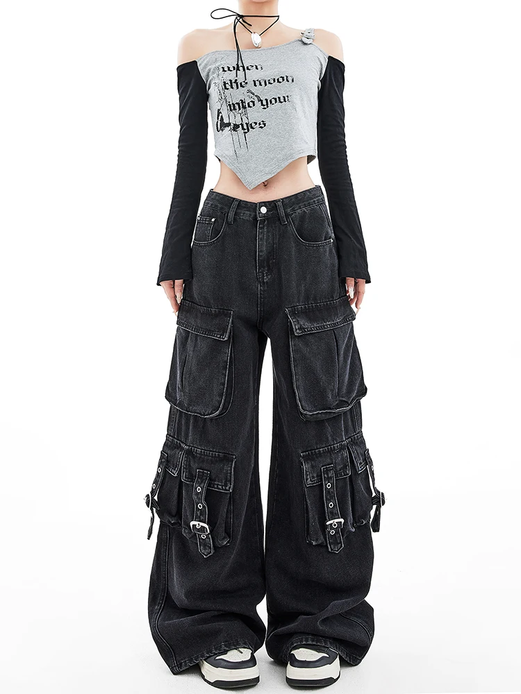 Женские джинсы-карго в стиле хип-хоп свободные прямые джинсы с широкими