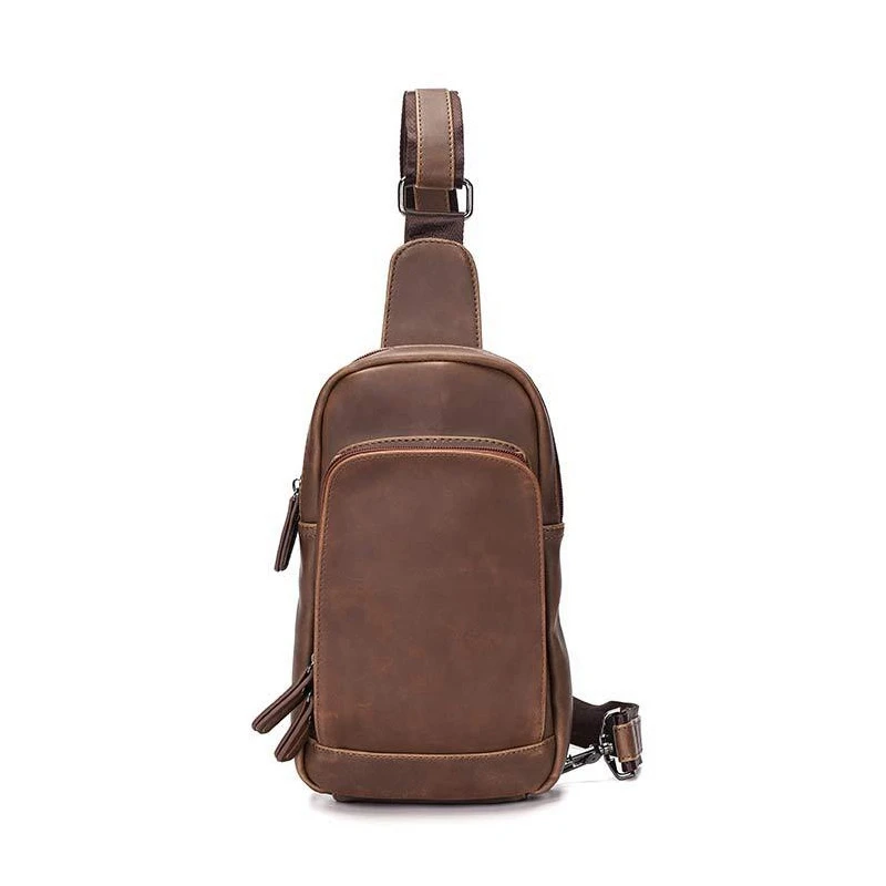 New Crazy Horse Leather Chest Bag Casual Korean One Shoulder Men's Backpack Crossbody Bag Large Capacity Soft Leather Bag