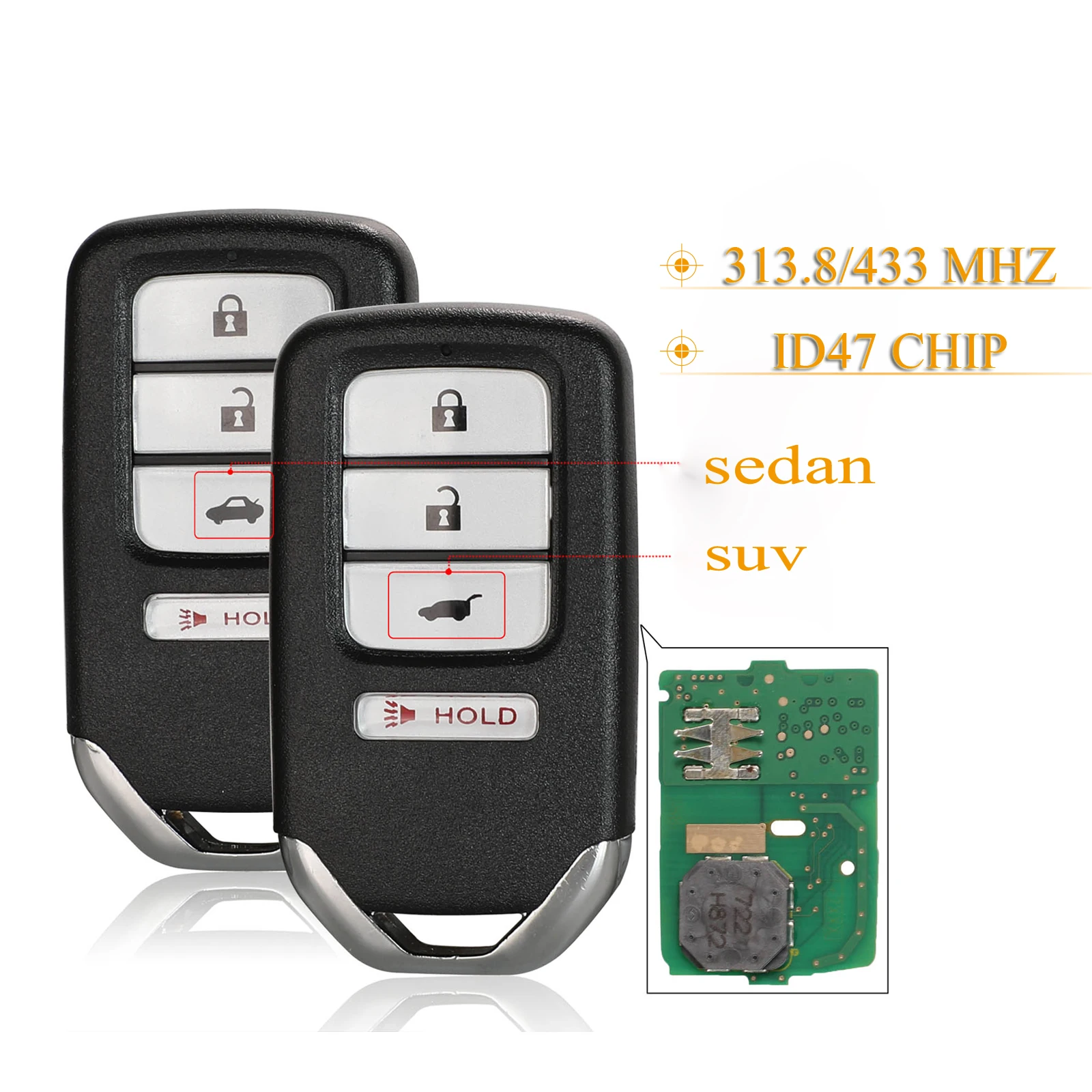 

jingyuqin 4BTN Remote Car Key Shell 313.8/433.92Mhz For Honda Acura MDX RDX ILX TLX Civic Accord 2014-2019 FCC: KR5V1X SUV Sedan