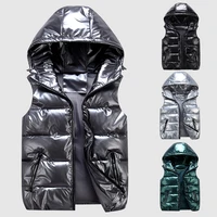 men winter hooded vest coat fashion glossy down cotton sleeveless jacket thicken warm vest s 4xl