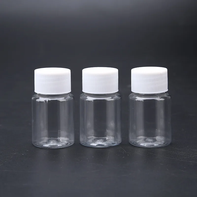 

100Pcs 15ml 20ml 30ml 50ml Transparent PET Refillable Seal Bottles With Plastic Screw cap Vials Reagent store Container