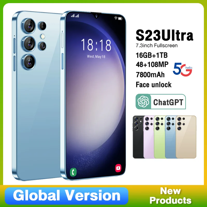 

S23 Ultra Global Version Unlocked 2023 Brand New SmartPhone 7.3 Inch HD 16+1TB Full Screen android Cell Phone 5G Mobile Phones