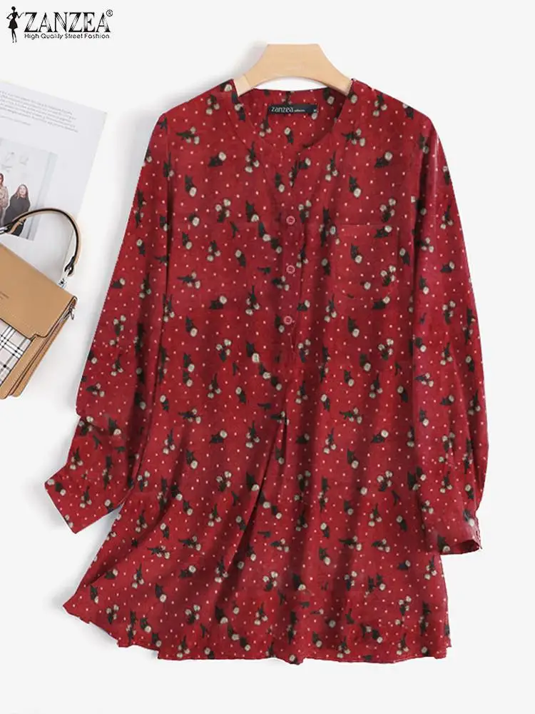 

Модная женская богемная блузка с принтом 2022, женские свободные пуловеры, Безразмерные блузки ZANZEA с длинным рукавом, женские топы, элегантны...