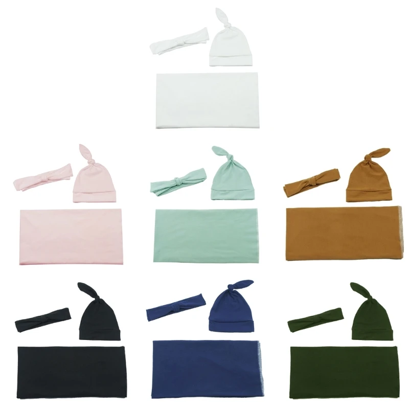 

L21F детский наряд, реквизит для фотосъемки новорожденных, одеяло, повязка на голову, набор, однотонное детское одеяло для пеленания