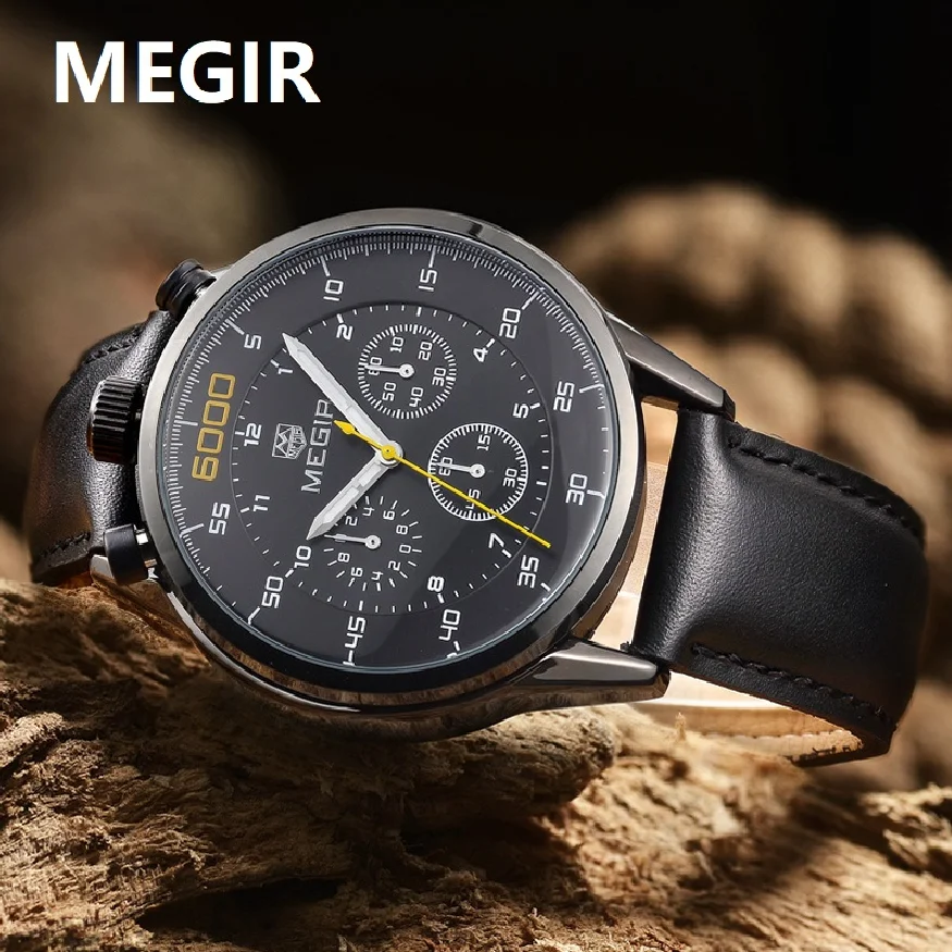 

Часы MEGIR Мужские кварцевые с хронографом, креативные модные спортивные водонепроницаемые люксовые брендовые в стиле милитари