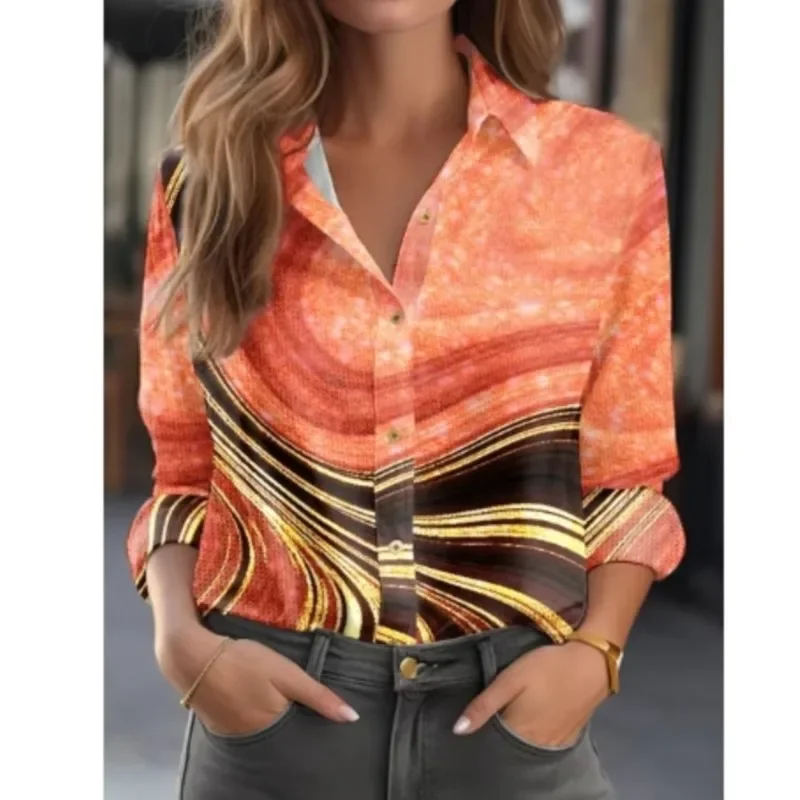 Рубашка женская с длинным рукавом Элегантная блузка градиентным переходом