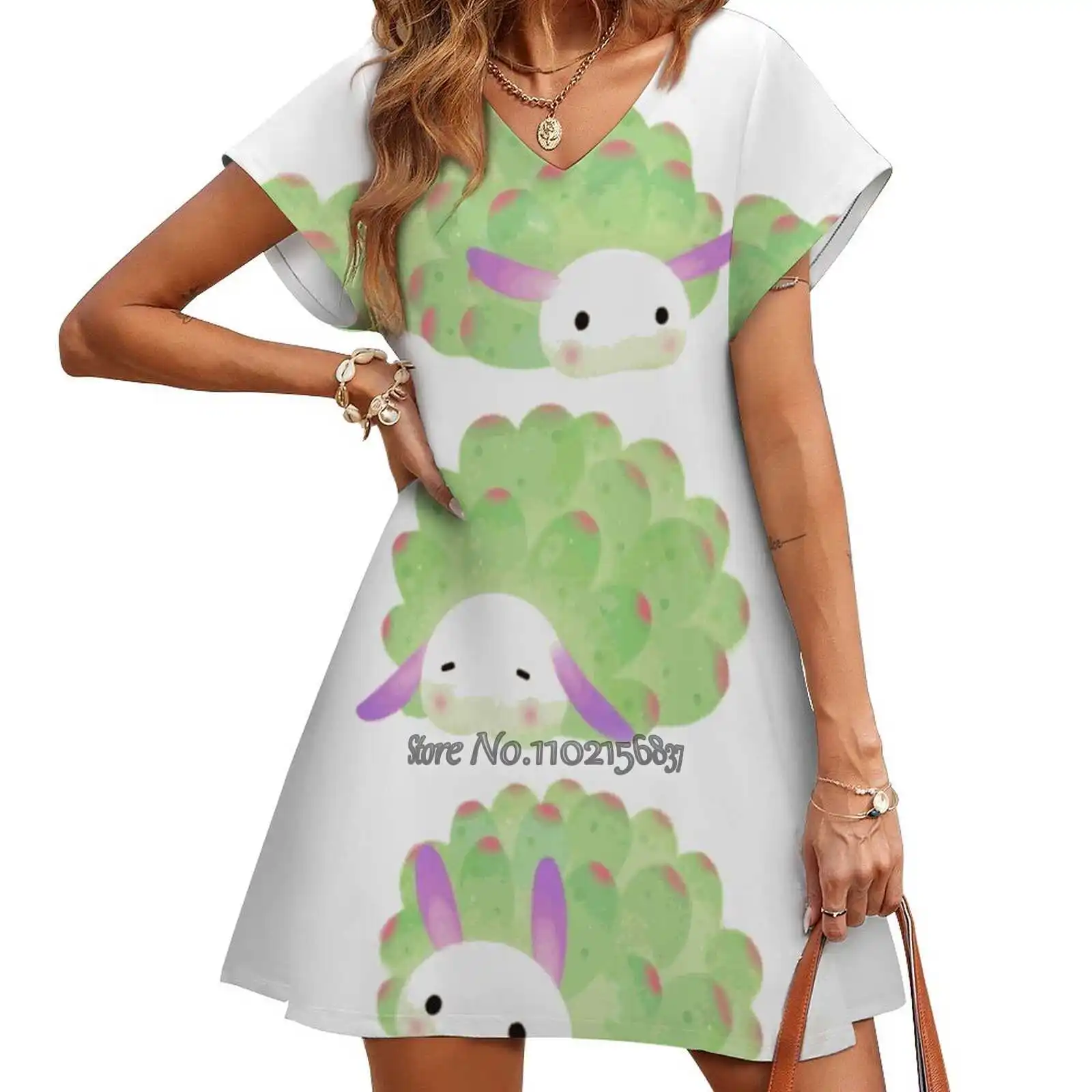 

Уличное платье с V-образным вырезом и коротким рукавом, размеры до 5Xl