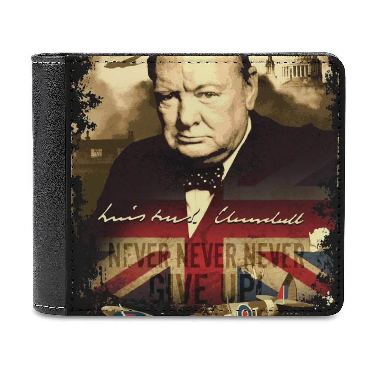 

«Никогда не сдавайся никогда не сдавайся» Уинстон Черчилль. Кожаный кошелек, мужской классический черный кошелек, кредитница, модный мужской кошелек