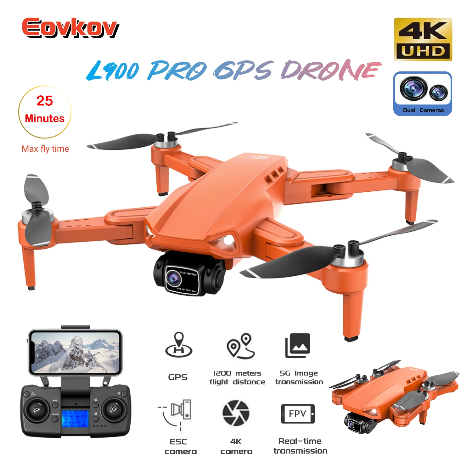 

L900PRO GPS Drone 4K HD Professional Dual Camera Aerial Stabilization Brushless Motor Foldable Quadcopter Helicopter RC 1200M