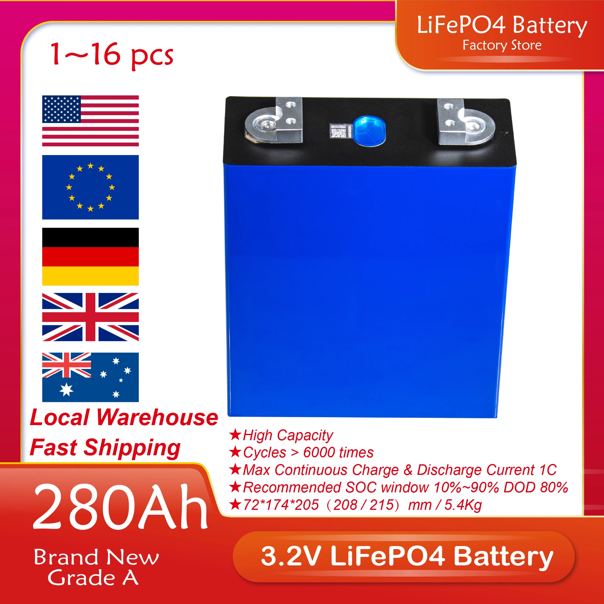 

4/8/16/32 шт., перезаряжаемые аккумуляторы 3,2 в 6000 Ач