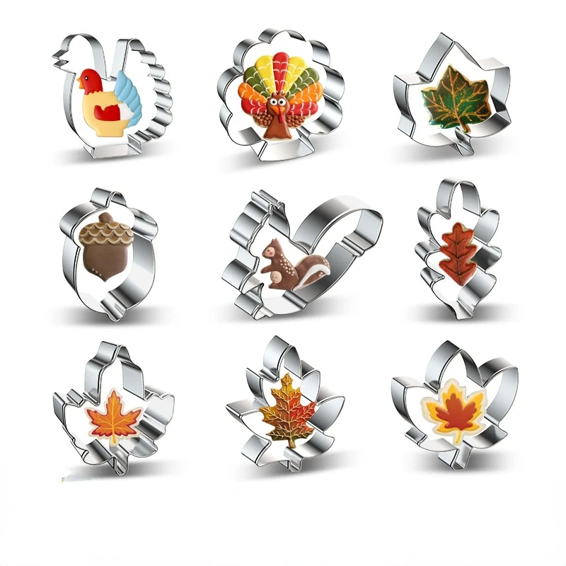 

FANGLELAND Thanksgiving Series Stainless Steel Cookie Mold DIY Squirrel Turkey Maple Cake Cookie Mold