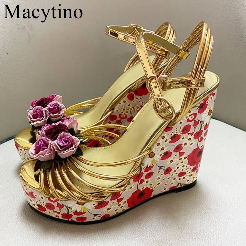 

Women Summer Wedge Sandals Female Floral Bowknot Platform Bohemia High Heel Sandals Fashion Ankle Strap Open Toe Ladies Shoes