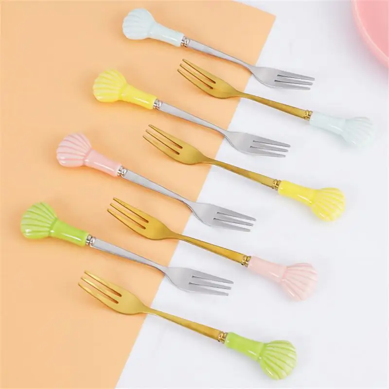 

Stainless Steel Fruit Fork Small Fresh Fruit Sign Ceramic Handle Dessert Fork Tableware Household