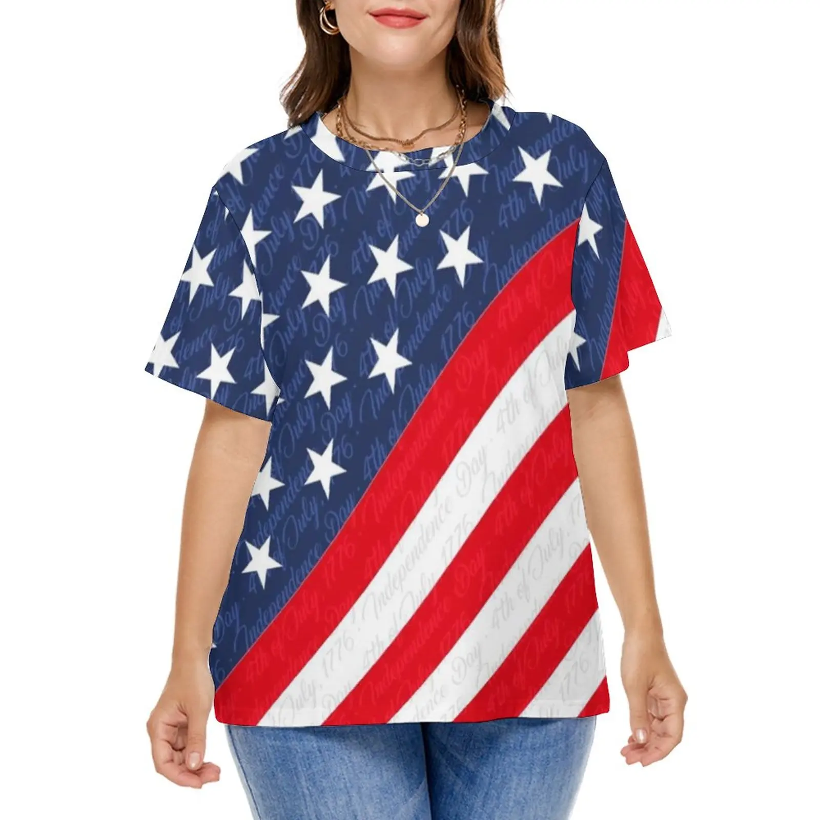 Star Flag Pirnt T-Shirt USA 4th of July Independence Day Kawaii T Shirts Short Sleeve Graphic Tshirt Street Wear Tees Plus Size