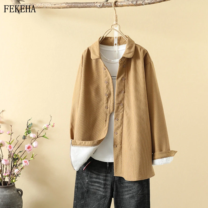 

Женские вельветовые рубашки, куртки, плотное бархатное теплое пальто, однотонная верхняя одежда с длинным рукавом, двубортный кардиган, жен...