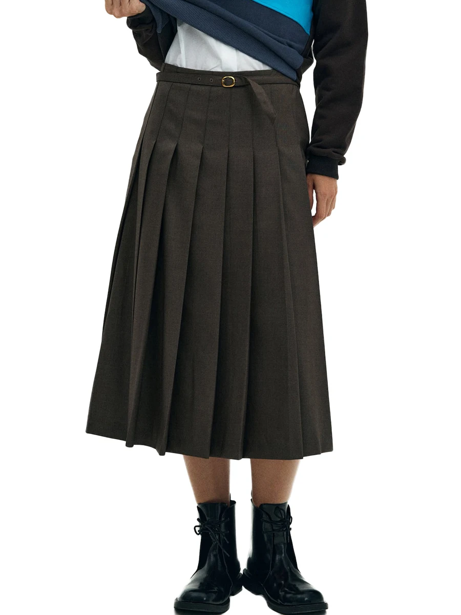 

Женская Повседневная юбка средней длины, однотонная плиссированная юбка с высокой талией, одежда для улицы на осень и зиму