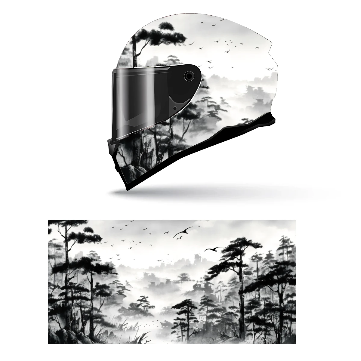 Чернила китайский пейзаж полный шлем наклейка мотоциклетный гоночная