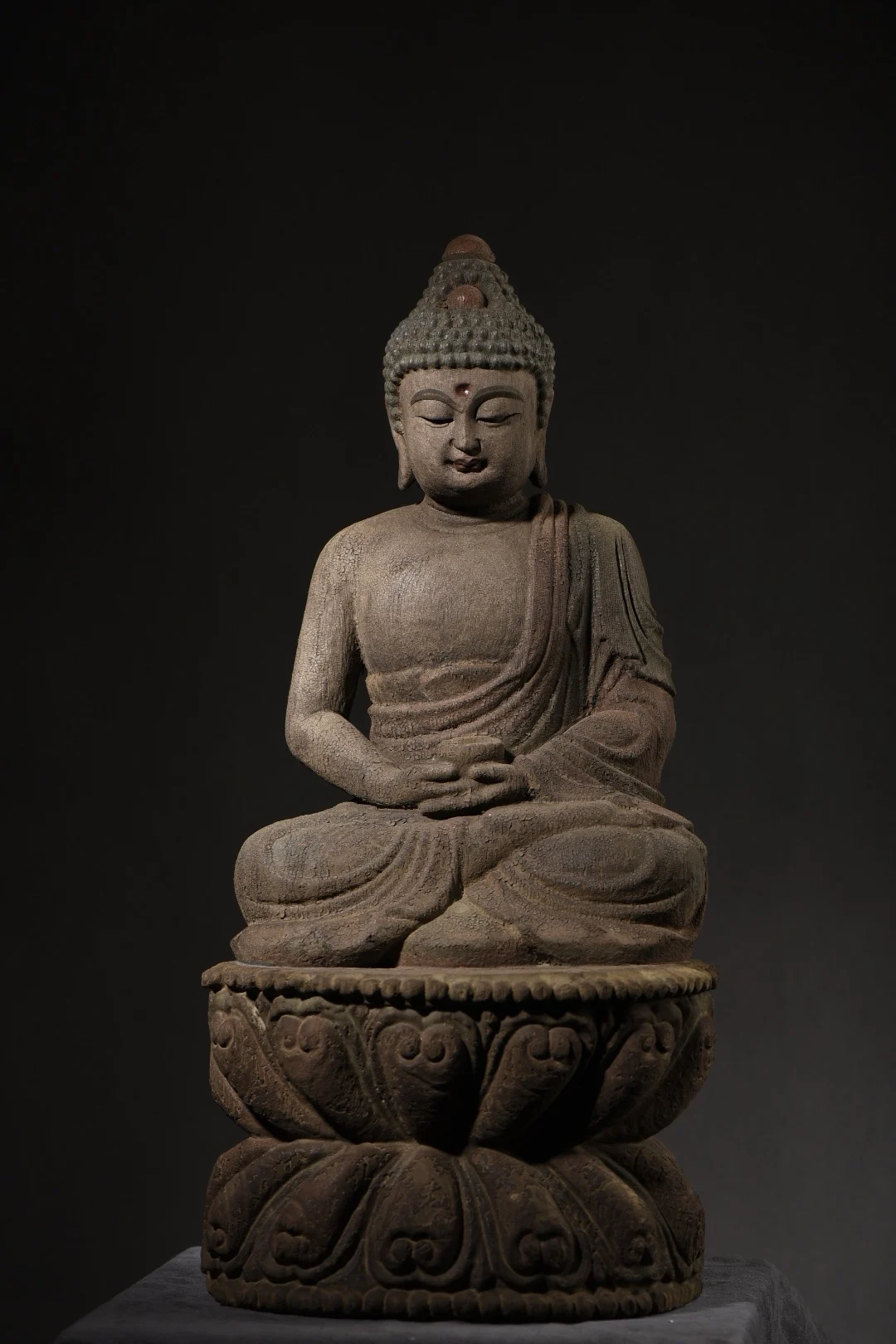 

20"Tibet Temple Collection Old wood Carving Painted Shakyamuni Amitabha Sitting Buddha Worship Hall Town house Exorcism