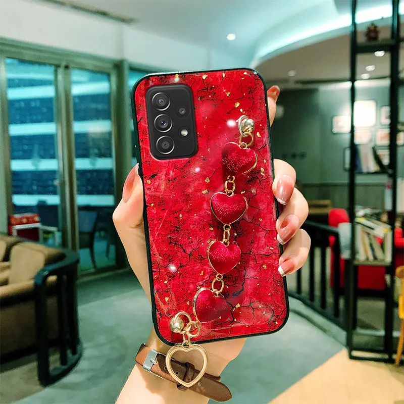 Luxury Plush Colorful Love bracelet Phone Case For Samsung Galaxy A32 A50 A11 A21S A31 A71 A52 A72 A51 Chain Wrist Strap Cover