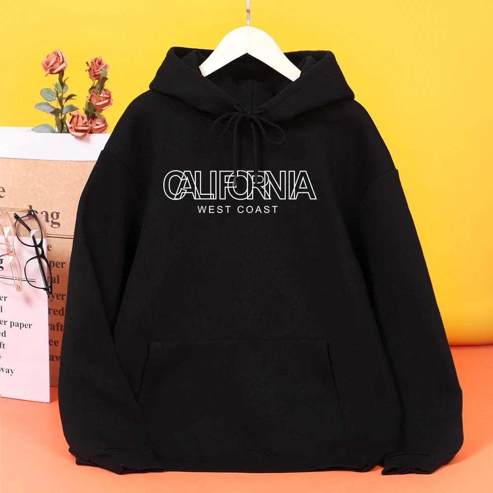 

California West Coast Prints Woman Hooded Harajuku Soft Hoodies Autumn Loose Vintage Hoodie Fleece Simplicity Clothing Female