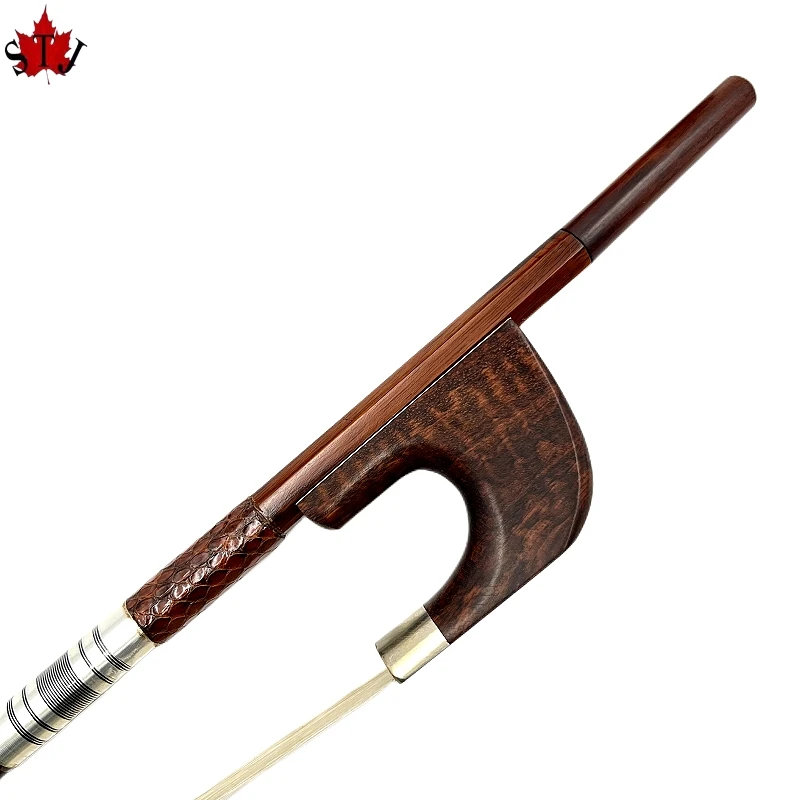 

1pcs German style Snakewood letterwood 3/4 upright bass bow,Copper mounted,Ebony frog,Siberia white/black Horsehair horsetail