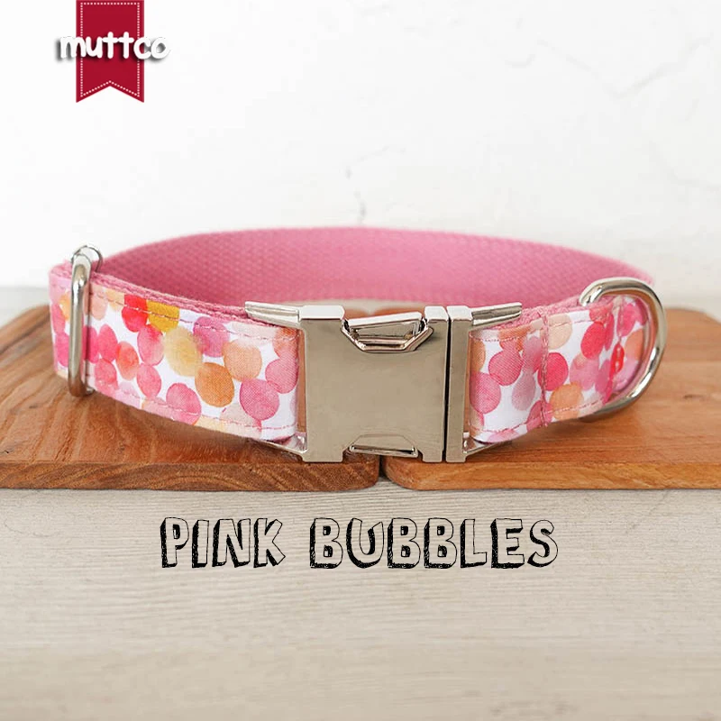 

MUTTCO The independent design pet dog collar PINK BUBBLES personalized adjustable puppy nameplate collar 5 sizes UDC127