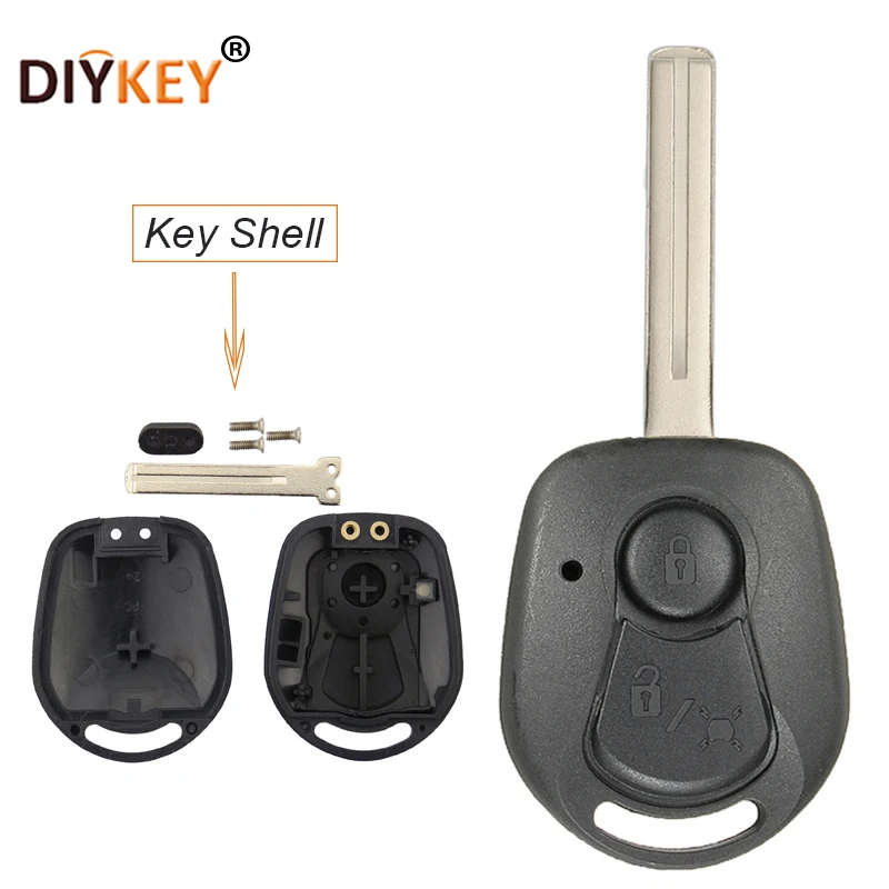 

DIYKEY 2 Buttons Replacement Remote Car Key Shell Case Fob With Uncut Blade for Ssangyong Rexton RX7 Actyon Kyron