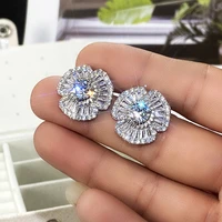 2022 new gorgeous petal shaped stud earrings with brilliant crystal cubic zirconia bling bling wedding trendy jewelry for women