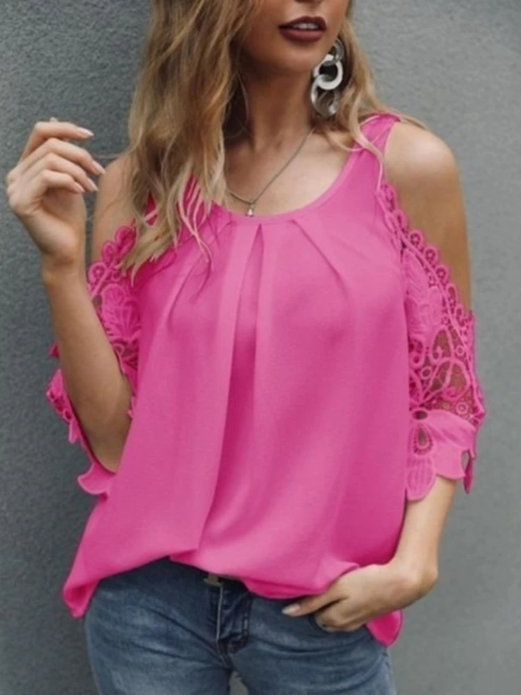 

Tank Camisole Summer Women Hollow Half Sleeve Shirts Embroidery O Neck Sexy Fashion Tops Elegant Loose Streetwear Blouses Solid