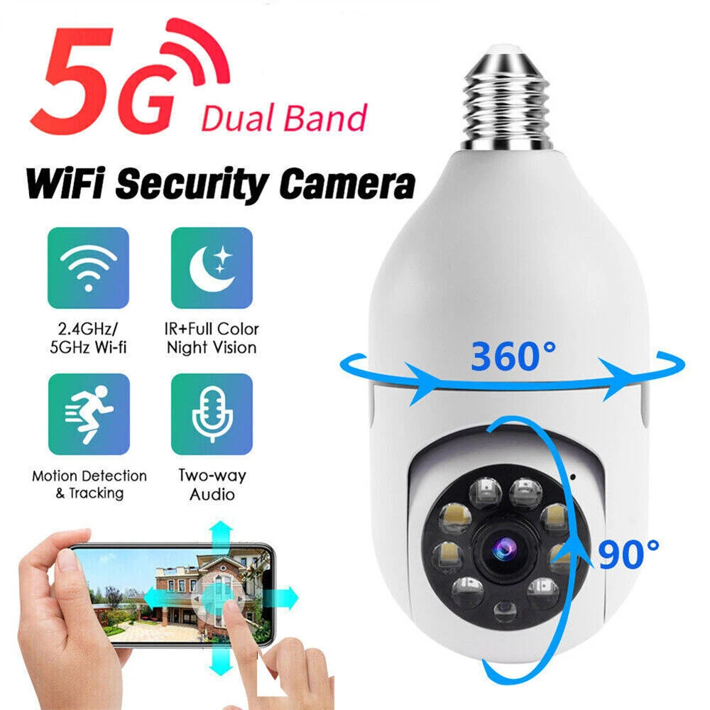 

5G Wireless Wifi Security Camera System Outdoor Home 1080P HD Night Vision Cam 360° IP E27 Light Bulb Camera