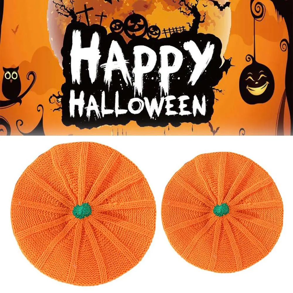 

Вязаный теплый берет для матери и ребенка, шапка с тыквой, шапка, Хэллоуин