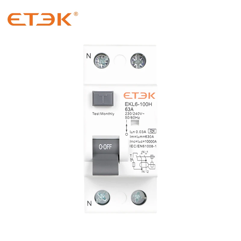 ETEK EKL6 30 мА RCD RCCB 2-полюсный тип A 10 ка 1P + N 2 P 63A постоянный ток 230 В