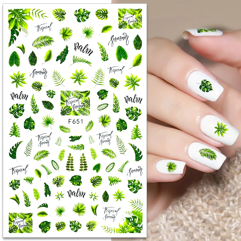 

1 шт., наклейка для ногтей с зелеными листьями