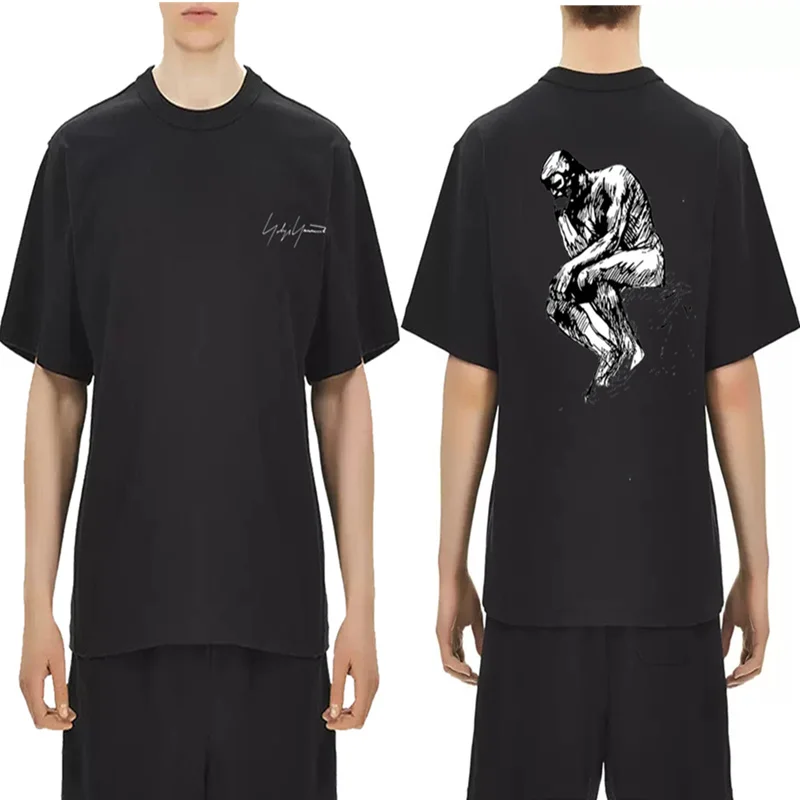 

Yohji Yamamoto 24 Summer T-shirt Men's Japanese Characters Meditation Sketch Print Y3 Premium Short Sleeve Tee For Men and Women
