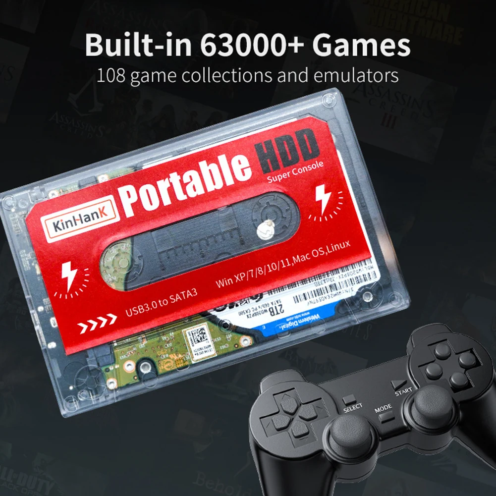 

Portable Game Hard Drive Disk with 63000+ Games External Hard Disk Drive Plug and Play for PS2/PS3/WII/WIIU/Sega Saturn/PS1