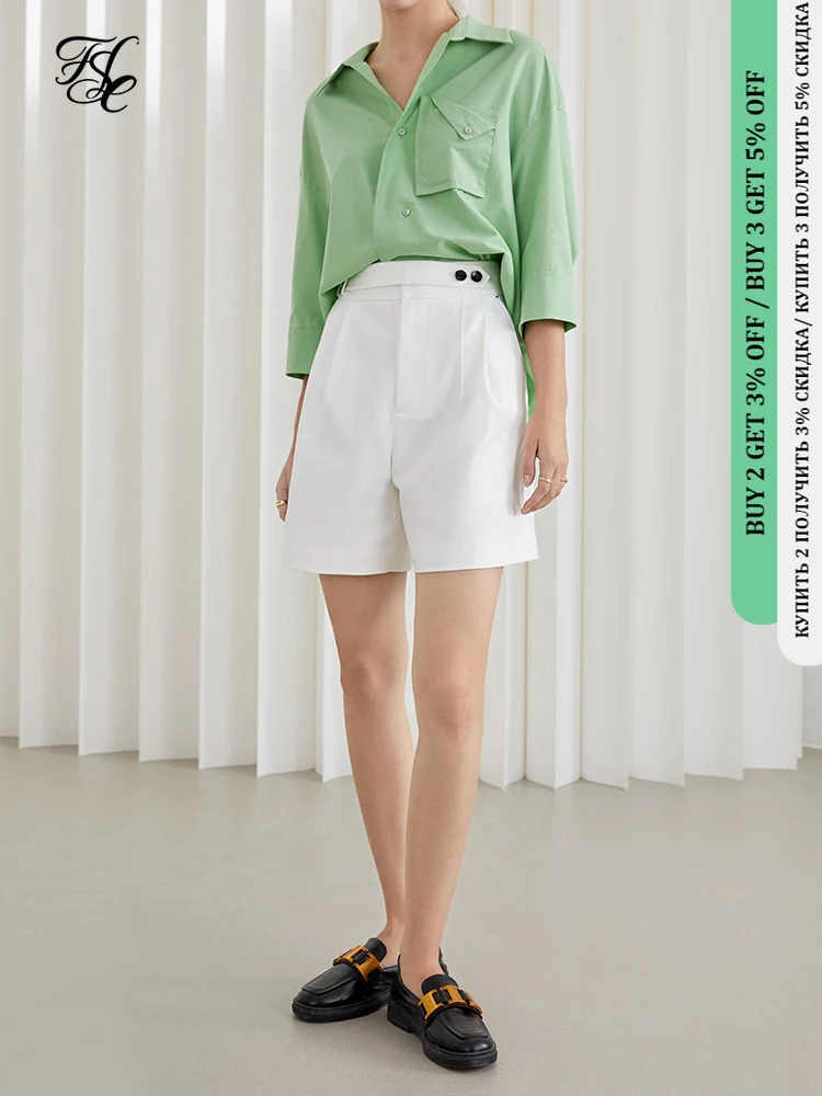 

Шорты FSLE женские с завышенной талией, офисные повседневные свободные штаны с широкими штанинами, костюм-трапеция, Простые короткие штаны с ...