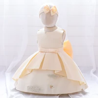 2022 new childrens dress solid color feather embroidery one year old princess dress flower girl wedding little girl dress