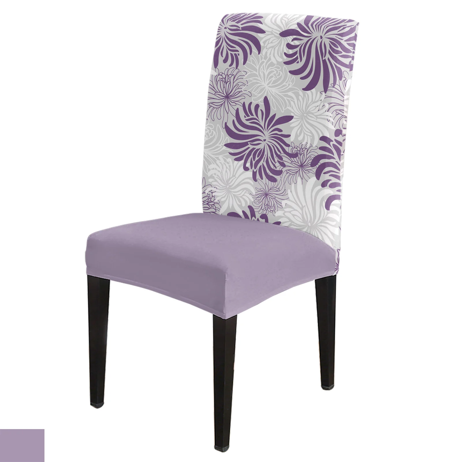 

Chrysanthemum Purple Texture Chair Covers Dining Room Weddings Banquet Stretch Chair Cover Kitchen Spandex Chair Cover
