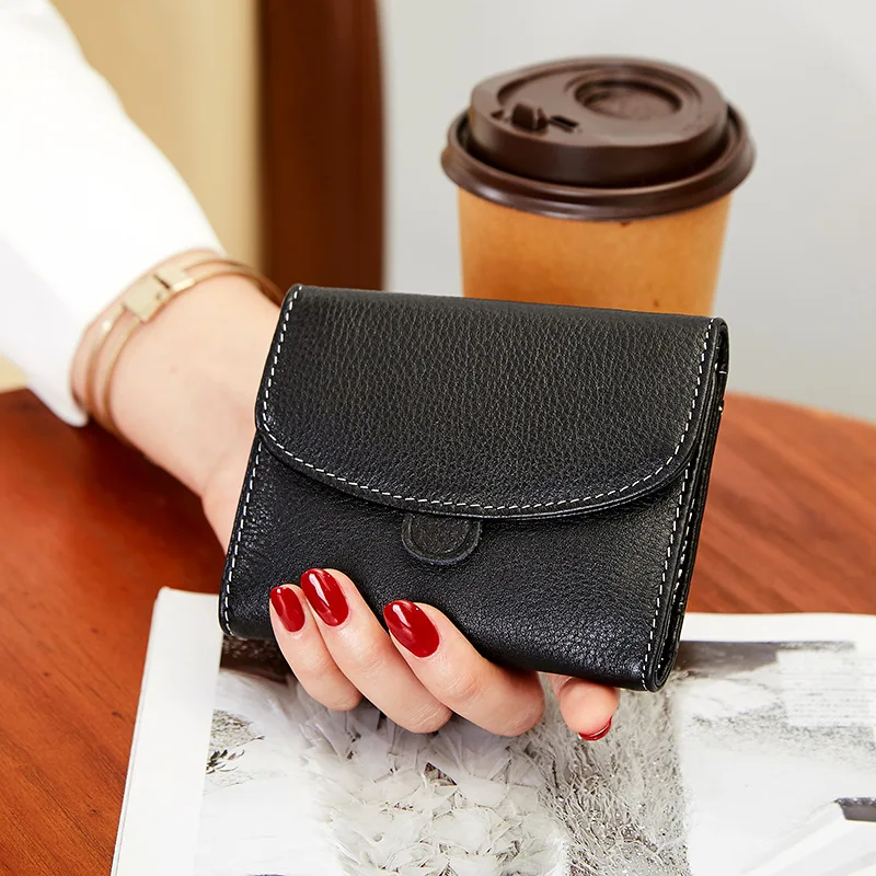 Short Genuine Leather Women Wallets First Layer Cowhide Purse Folding Envelope Billfold Excellent Card Holders Birthday Present