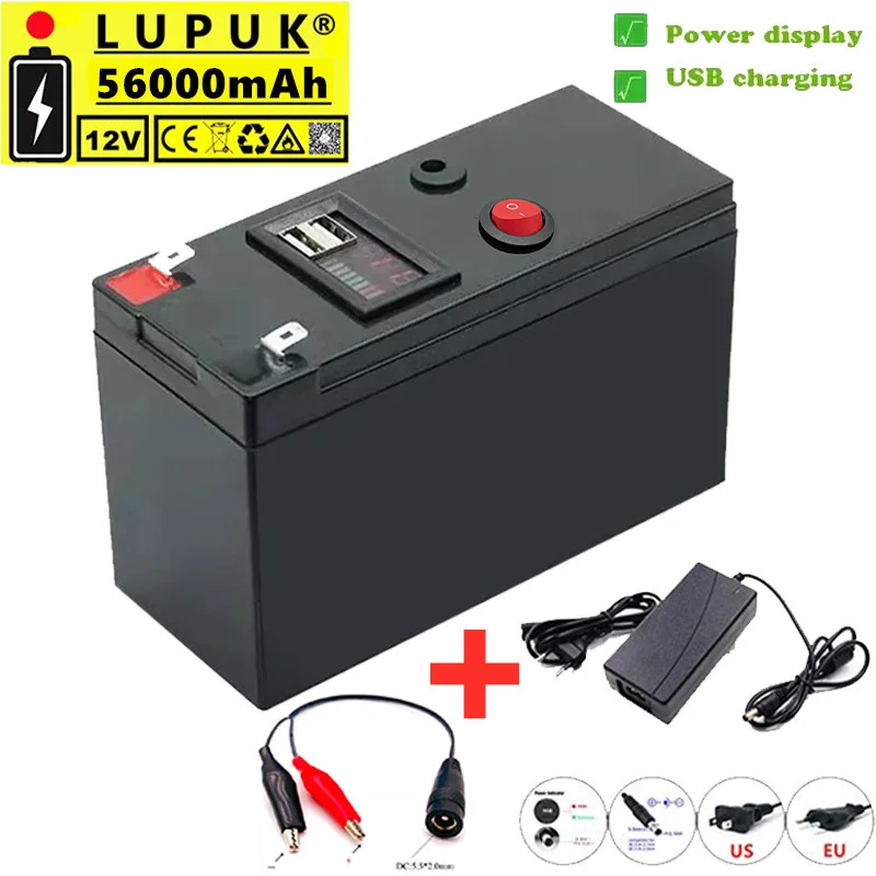 

LUPUK-12V lithium-ion battery pack, 3S7P, 56000 mAh, with USB charging port, built-in BMS charging protection, free shipping