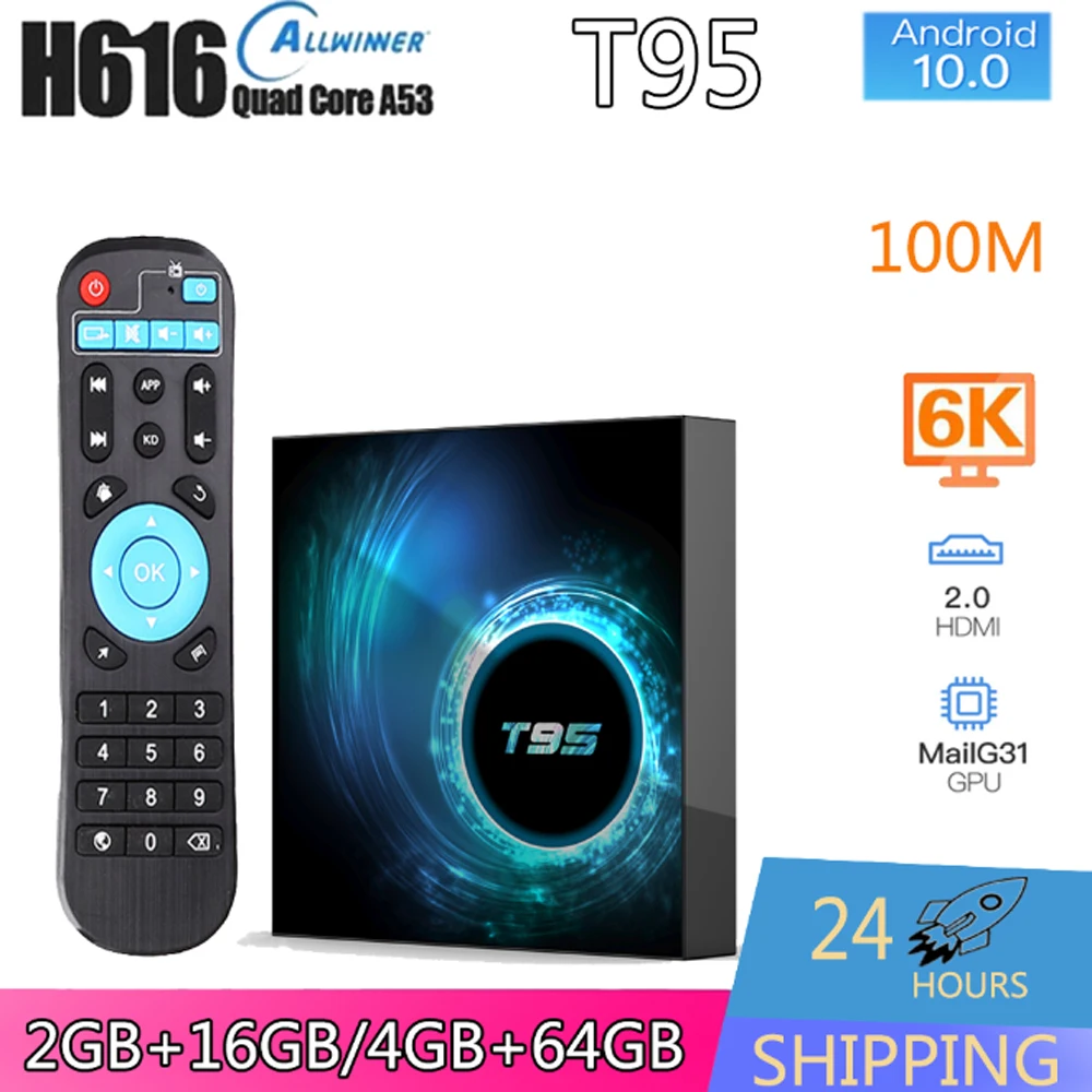 ТВ-приставка T95 Smart Android 2,4G WiFi 3D Voice 4K 6K медиаплеер Ethernet 100M 2,4G WiFi 6K HD H.265 HDMI 2.0 ТВ-приставка