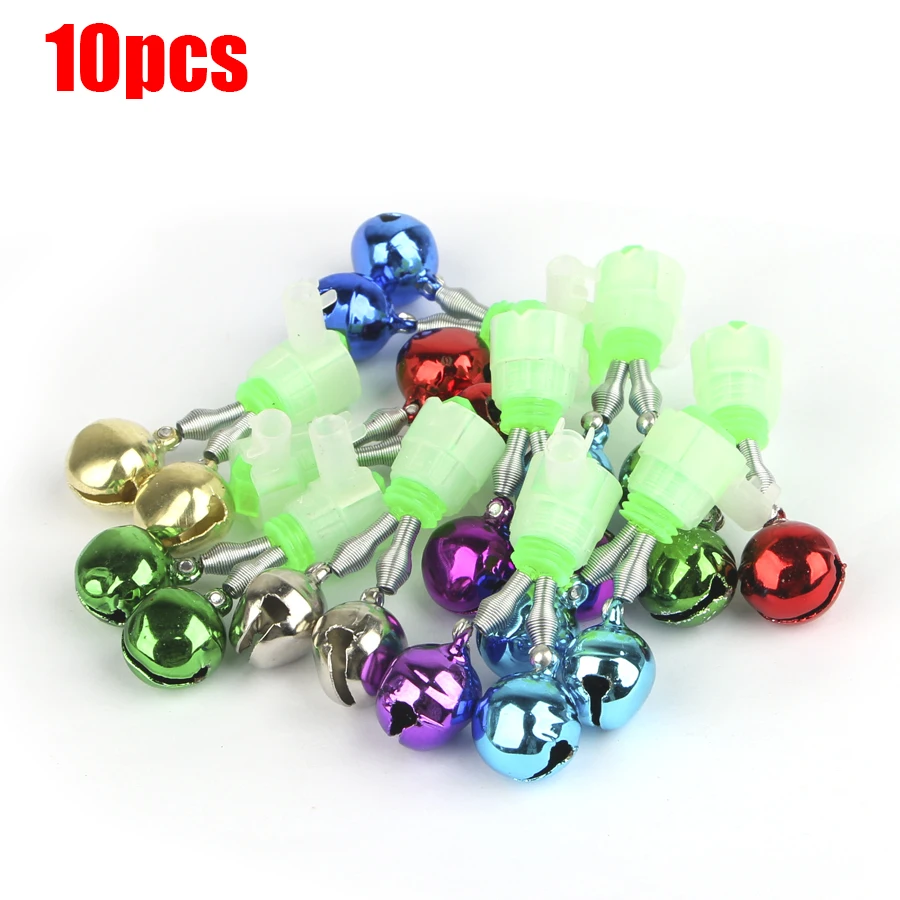 FISH KING 10PCS/LOT Alarms Rod Bell Clamp Tip Clip Bells Ring Green ABS Fishing Accessory Gifts Outdoor Metal