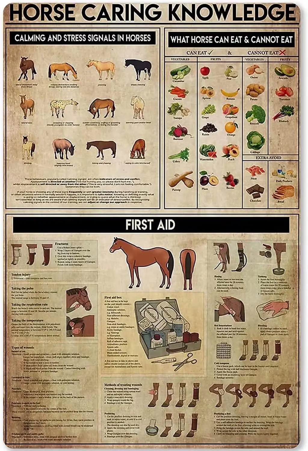 Знания о заботе лошадях металлический жестяной знак сигнал успокоении и стрессе