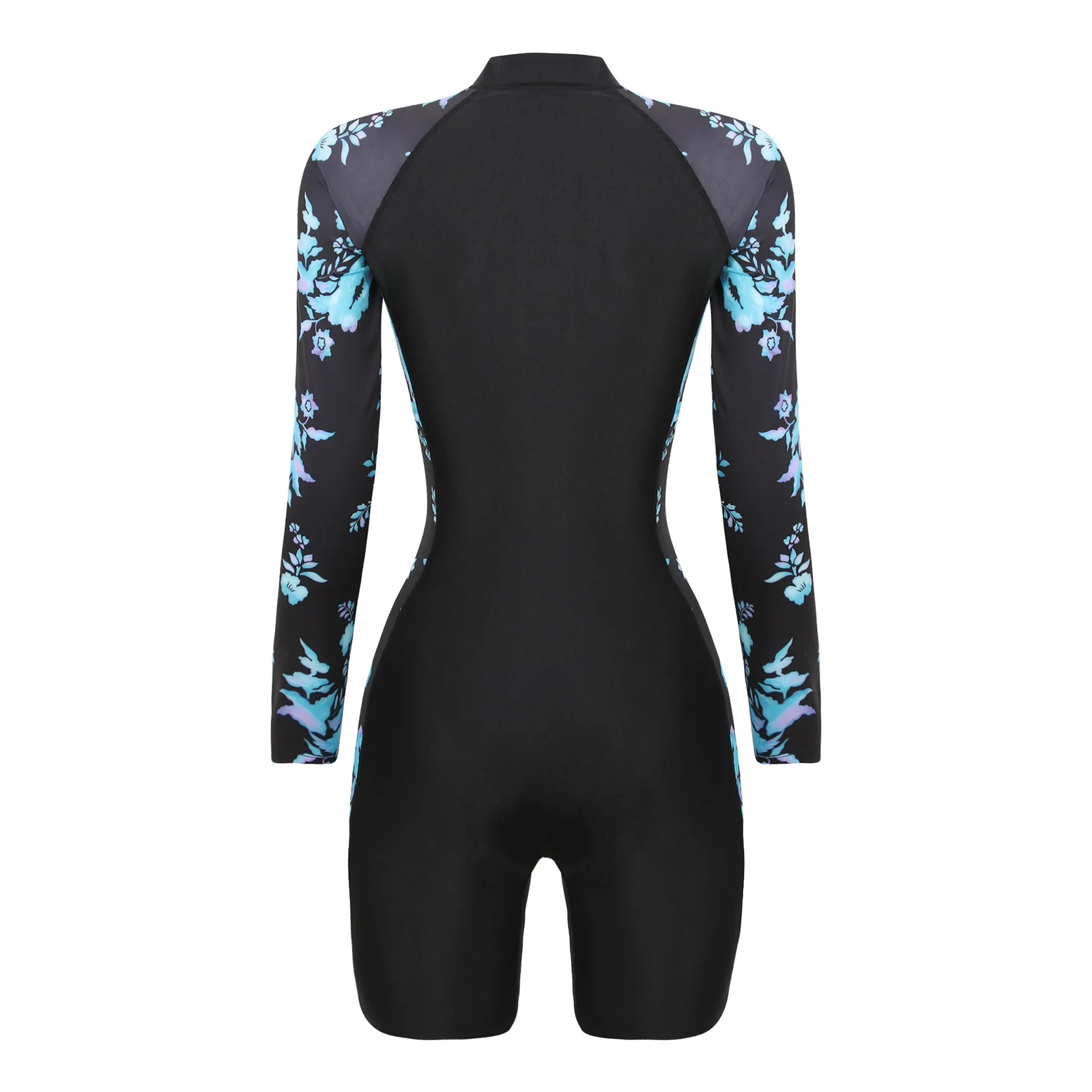 Women One-piece Swimming Jumpsuit Surfing Bodysuit Beach Swimwear Front Zipper Floral Print Sports Training Competition Swimsuit