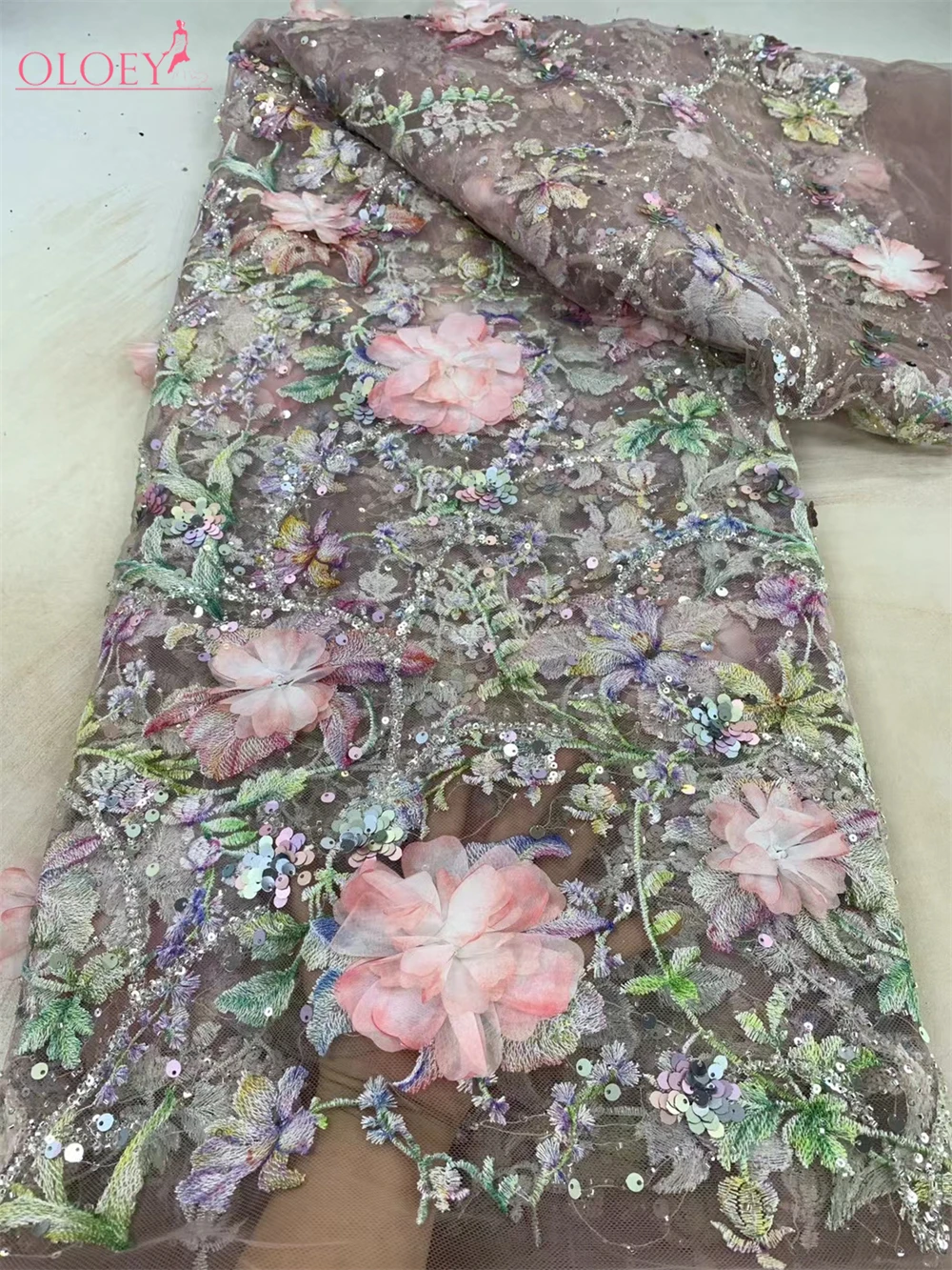 Высококачественная африканская нигерийская элегантная 3D вышитая бисером ткань