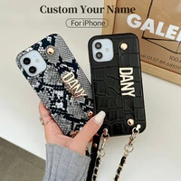 crossbody strap custom name pebble crocodile snake leather phone case for iphone 11 12 13 pro max mini 7 8plus xr x xs max cover